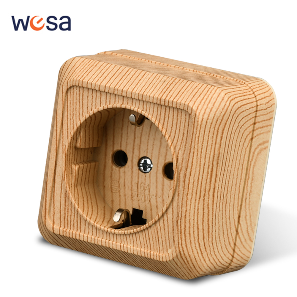Outdoor Power Plus - WESA Holz Wandoberfläche Steckdose Stecker EU