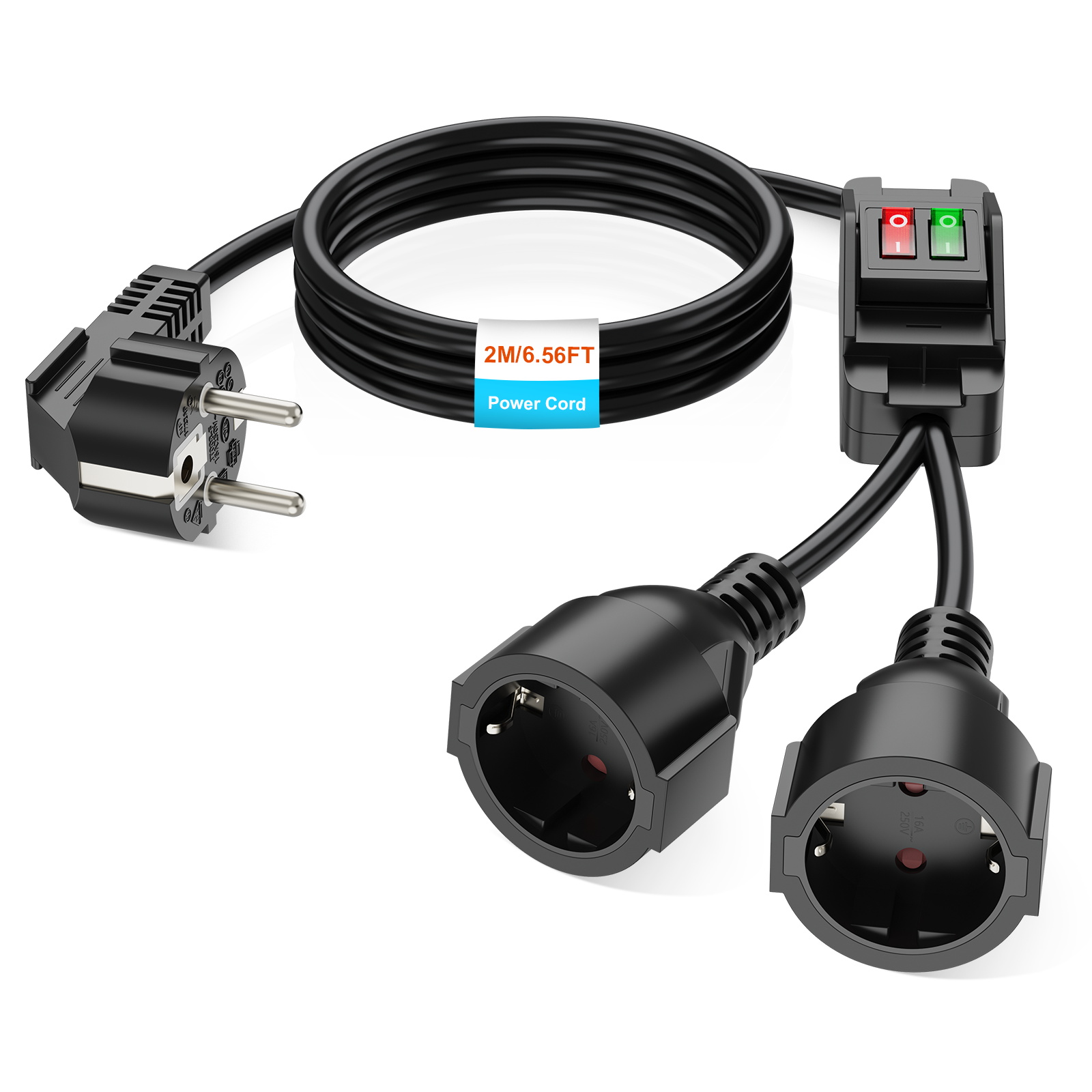 Outdoor Power Extension Cord - EU-Stecker 40cm/2m Verlängerungskabel Doppelsteckdose 4000W 16A